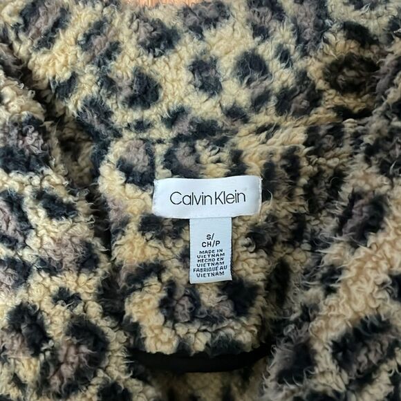Long Calvin Klein Open Cardigan, Faux Fur/Plush Chetah Jacket, Small - Picture 4 of 6